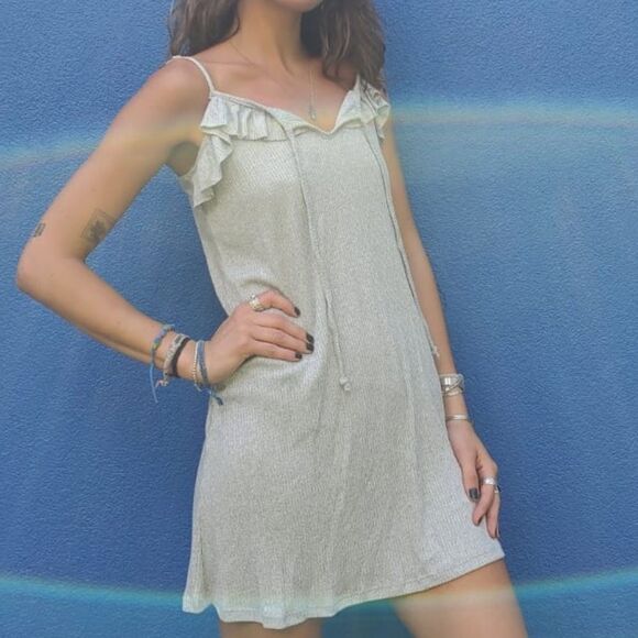 Anthropologie Maronie Women’s Gray Ruffled mini Sundress W/Adjustable Strps Sz M - Picture 2 of 8